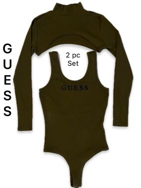 NWOT: Guess 2pc Crop Top & Bodysuit Set Olive Green XS